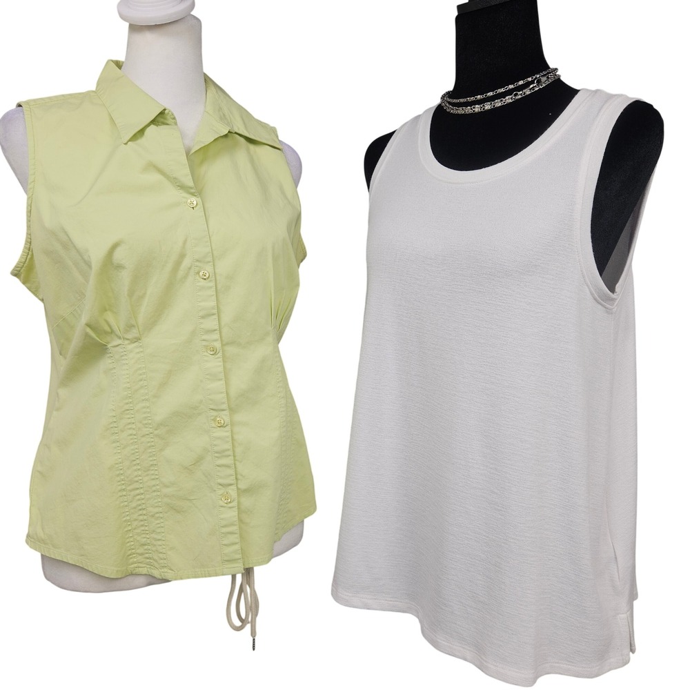 Ann Taylor Loft Lime Green Sleeveless Button Down & Gap White Tank Top Lot 8P XS